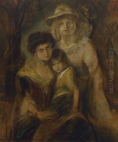 Lolo Von Lenbach Mit Den Tochtern Marion Und Gabriele Oil Painting by Franz Seraph von Lenbach