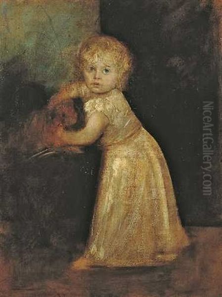 Marion, Die Tochter Des Kunstlers, Mit Ihrem Hundchen Oil Painting by Franz Seraph von Lenbach