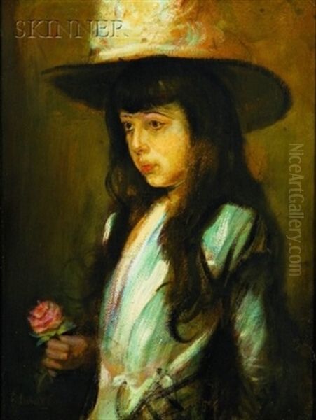 Girl With A Rose - A Sketch Of Estelle Guturllig Oil Painting by Franz Seraph von Lenbach