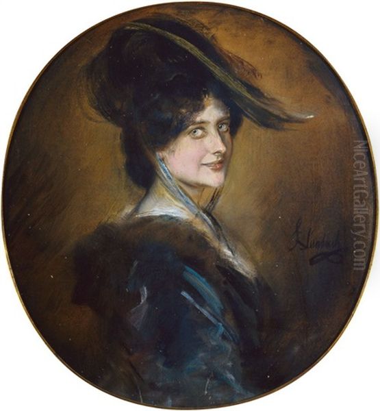 Bildnis Einer Eleganten Jungen Dame Mit Hut Oil Painting by Franz Seraph von Lenbach