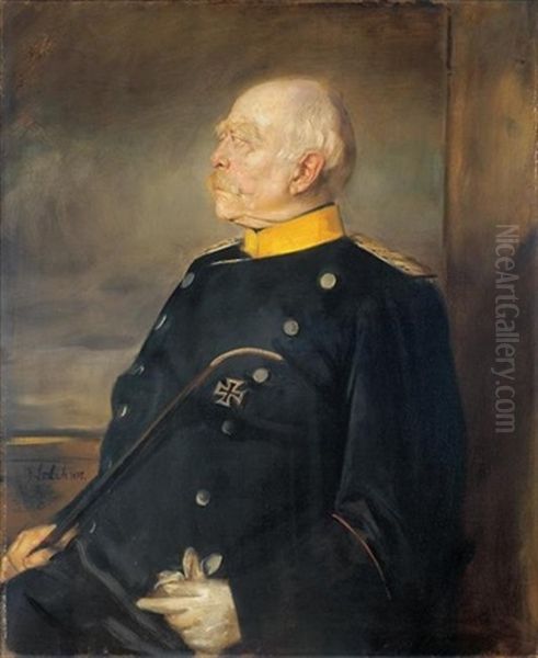 Otto Furst Von Bismarck In Uniform Oil Painting by Franz Seraph von Lenbach