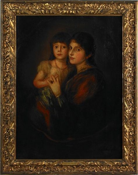 Portrait Of A Mother With Child Oil Painting by Franz Seraph von Lenbach