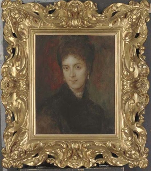 Portrait Of A Lady, Shoulder Length, In A Black Dress Oil Painting by Franz Seraph von Lenbach