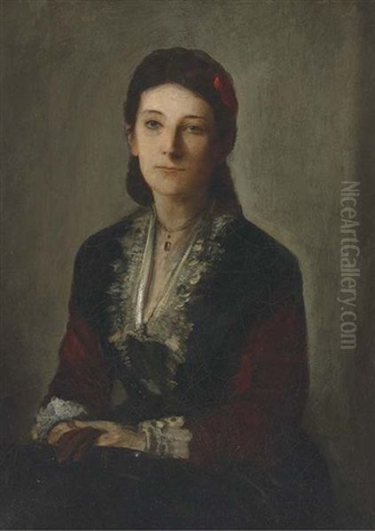 Portrait Of Gertrud Grafin V. Werthern, Nee Von Bulow, In A Black Dress Oil Painting by Franz Seraph von Lenbach