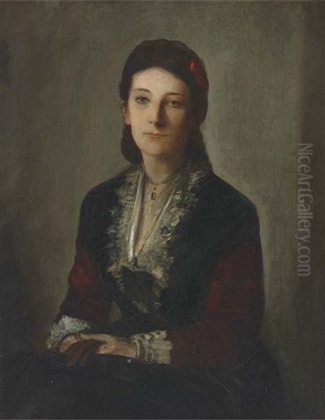 Portrait Of Gertrud Grafin V. Werthern Nee Von Bulow, Seated Half- Length, In A Black Dress Oil Painting by Franz Seraph von Lenbach