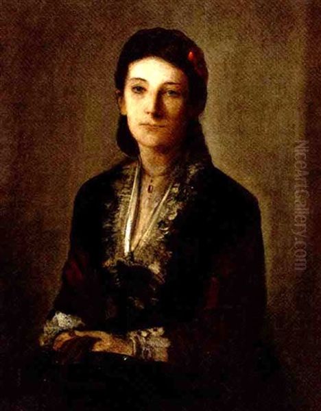 A Portrait Of Gertrud Grafin V. Werthern Nee Von Bulow In A Black Dress Oil Painting by Franz Seraph von Lenbach