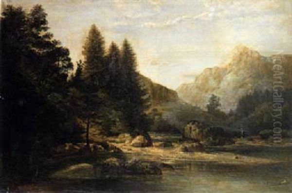 A Mountainous River Landscape by Franz Seraph von Lenbach