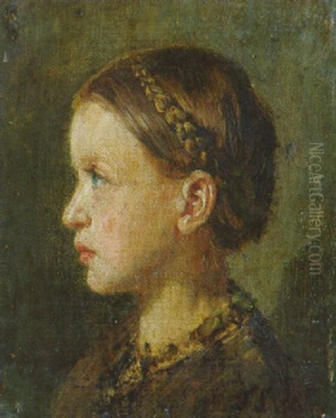 Kleines Madchen Miat Hochgestektem Zopf Oil Painting by Franz Seraph von Lenbach