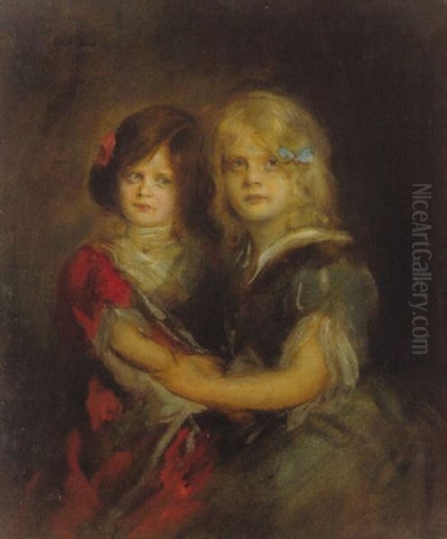 Portrait Der Beiden Alteren Tochter Oil Painting by Franz Seraph von Lenbach