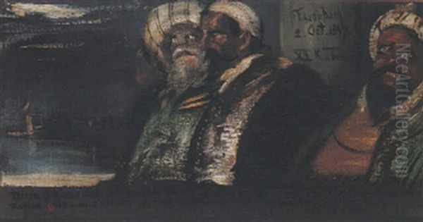 Olstudie Mit Drei Orientalen Oil Painting by Franz Seraph von Lenbach