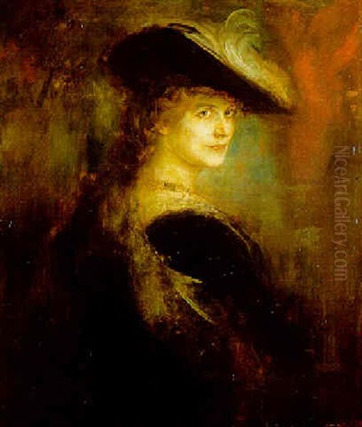 Portrait Of An Elegant Lady In Rubenesque Costume Oil Painting by Franz Seraph von Lenbach