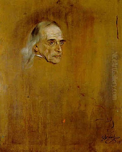 Portrait Of Theodor Momse Oil Painting by Franz Seraph von Lenbach