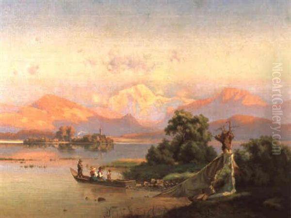 Chiemsee Mit Fraueninsel Oil Painting by Franz Seraph von Lenbach