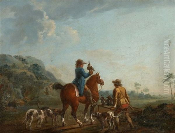 La Chasse Au Faucon Et Halte De Chasse A La Fontaine (pair) Oil Painting by Pierre Lenfant