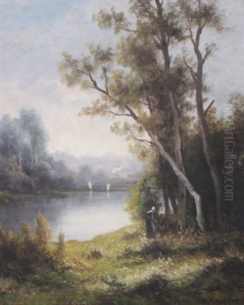 Classical River Scene Oil Painting by Charles Antoine Lenglet