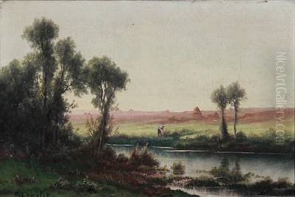 Riverbank, France Oil Painting by Charles Antoine Lenglet