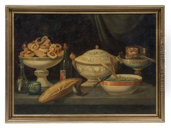 Bodegon Con Pan Y Galletas Oil Painting by Horacio Lengo y Martinez