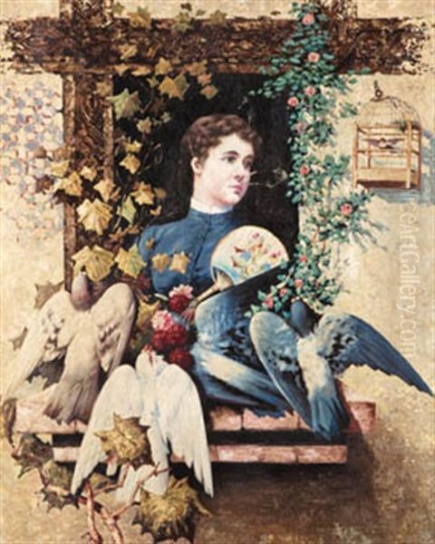 Dama Con Palomas Oil Painting by Horacio Lengo y Martinez