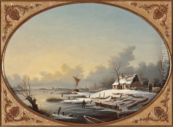 Wintervergnugen Auf Dem Gefrorenen See Oil Painting by Albert-Alexandre Lenoir