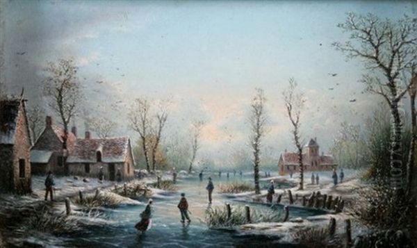 Patineurs En Hiver Oil Painting by Albert-Alexandre Lenoir