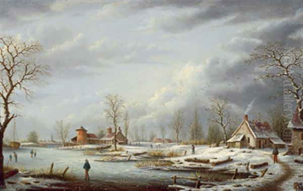 Eine Winterlandschaft Mit Reisenden Oil Painting by Albert-Alexandre Lenoir