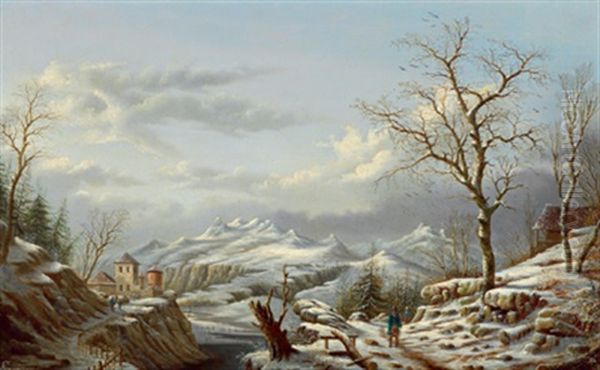 Winterliche Gebirgslandschaft Oil Painting by Albert-Alexandre Lenoir