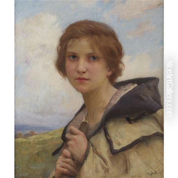 Girl In Pastoral Setting Oil Painting by Charles Amable Lenoir