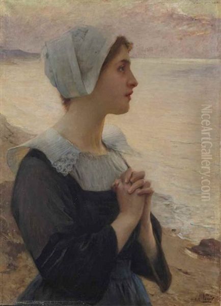 Bretonne En Priere Au Bord De La Mer by Charles Amable Lenoir