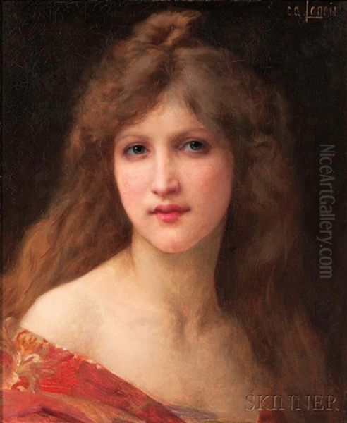 Portrait Of A Girl In A Red Dress Oil Painting by Charles Amable Lenoir