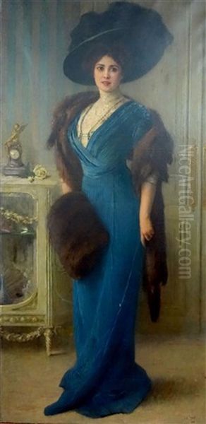 Portrait D'elegante Au Chapeau Oil Painting by Charles Amable Lenoir