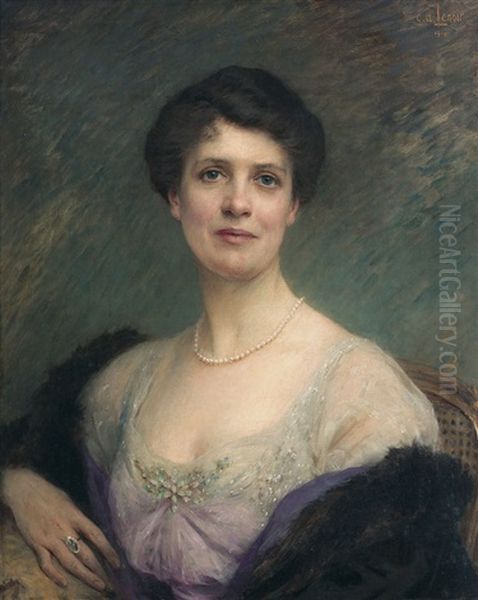 Portrat Einer Dame Mit Perlenkette Oil Painting by Charles Amable Lenoir