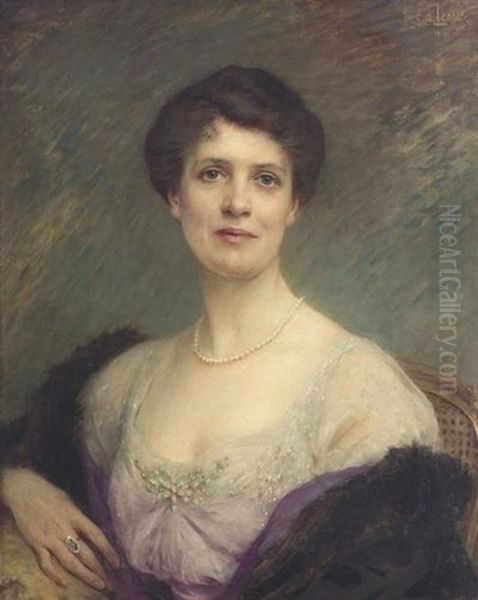 Portrat Einer Dame Mit Perlenkette Oil Painting by Charles Amable Lenoir