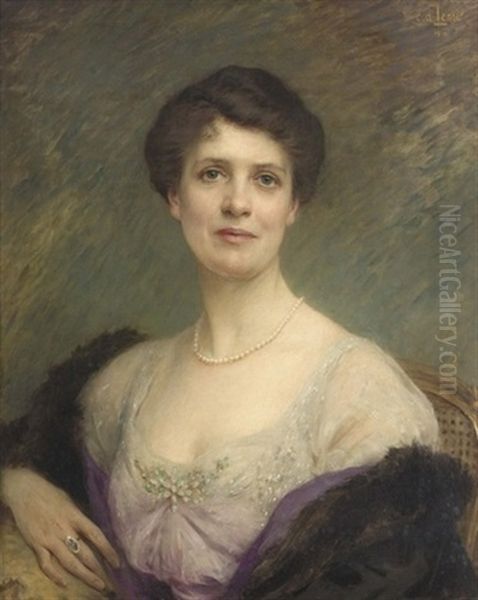 Portrat Einer Elegant Gekleideten Dame Mit Perlenkette Oil Painting by Charles Amable Lenoir