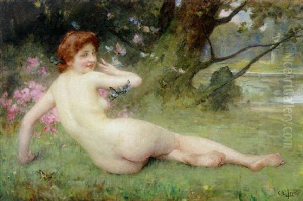 Amidst Butterflies Oil Painting by Charles Amable Lenoir