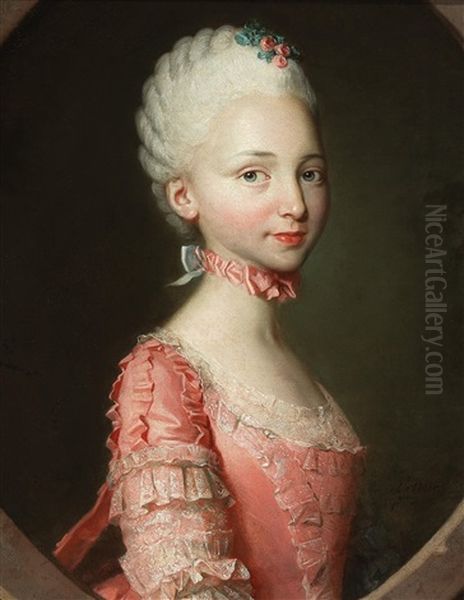 Portrait Of An Elegant Young Lady In A Pink Dress Oil Painting by Simon-Bernard Lenoir