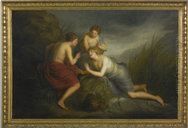 Perseus With Minerva Discovering The Sleeping Medusa; Sea Nymphs Discovering The Hair Of Medusa Turning To Coral (pair) Oil Painting by Andries Cornelis Lens