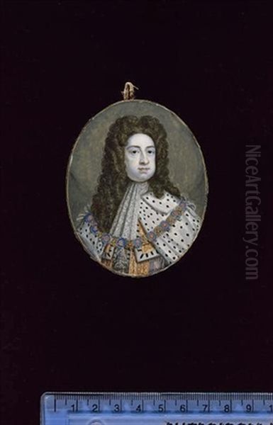 George I, King Of Great Britain, Wearing Robes Of State, White Lace Steinkirk And Collar Of The Order Of The Garter by Bernard (Goupy) Lens III