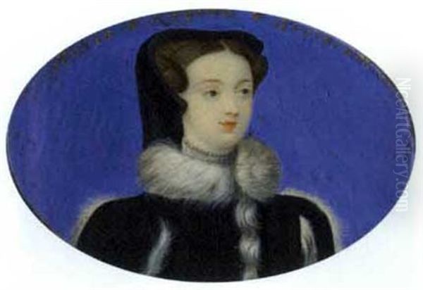 Mary Queen Of Scots, In Fur-trimmed Black Coat And Wearing A Black Headdress (+ Charles I, In Black Doublet And Lace Collar; 2 Works) Oil Painting by Bernard (Goupy) Lens III