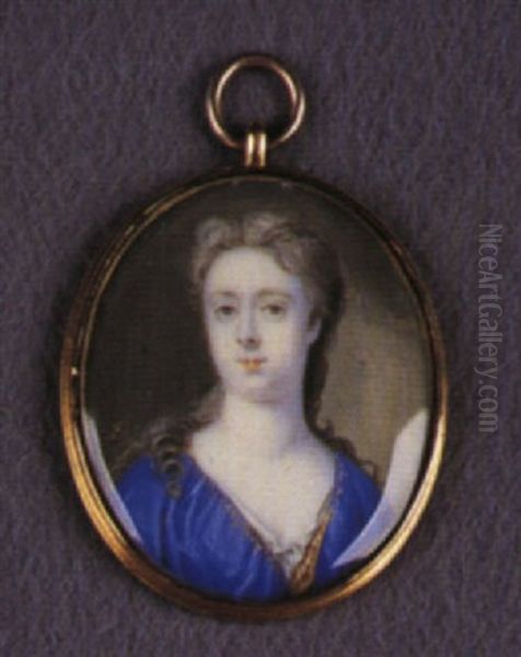 A Lady Wearing Decollete Blue Dress With Gold-figured Border And White Underslip Oil Painting by Bernard (Goupy) Lens III