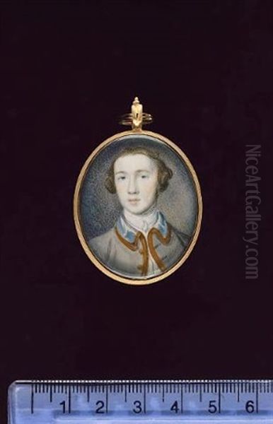 A Gentleman Wearing Gold Trimmed Pale Grey-blue Coat, White Waistcoat And Stock Oil Painting by Peter Paul Lens