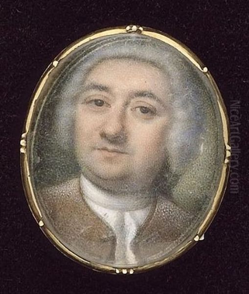 A Gentleman, Wearing A Collarless Brown Coat, White Shirt And Cravat, His Powdered Wig Held With Black Ribbon Oil Painting by Peter Paul Lens