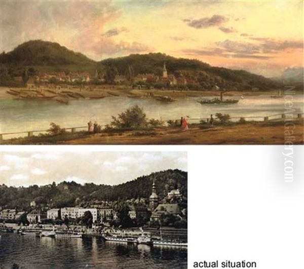 Bad Schandau An Der Elbe - Along The River Elbe Oil Painting by Franz Wilhelm Lenteritz