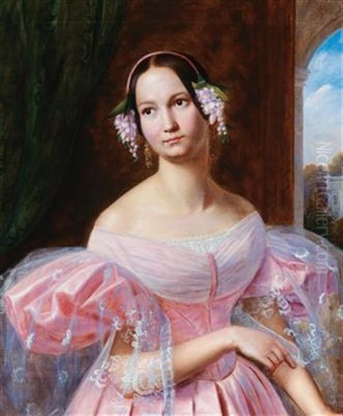 Portrait Of Princess Helene Of Mecklenburg-schwerin As A Bride Oil Painting by Gaston Lenthe