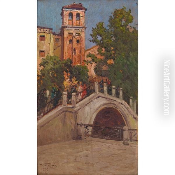 Campanile Della Chiesa San Felice A Venezia - 1928 Oil Painting by Rocco Lentini