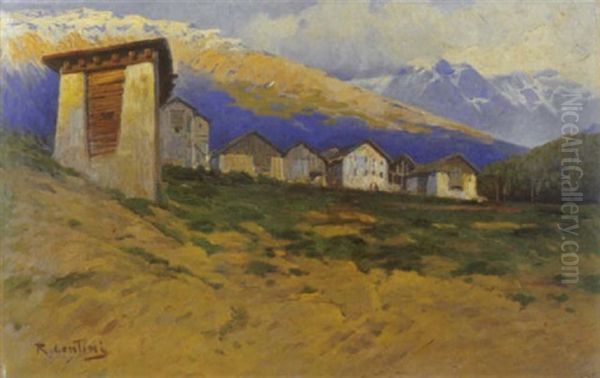 Paesaggio Montano Con Baite Oil Painting by Rocco Lentini