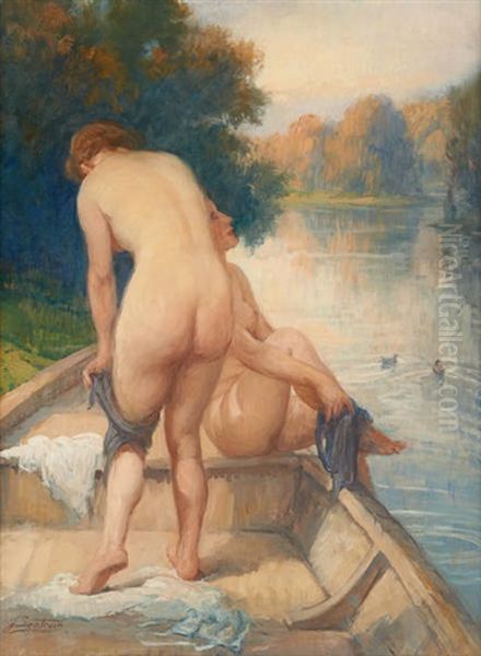 La Baignade Oil Painting by Jules Lentrein