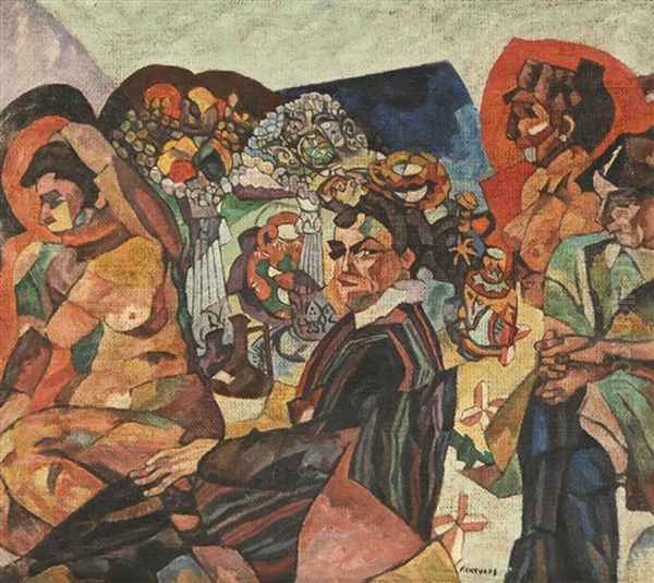 Avtoportret S Naturschitsami (self-portrait With Artist's Models) Oil Painting by Aristarkh Vasilevich Lentulov