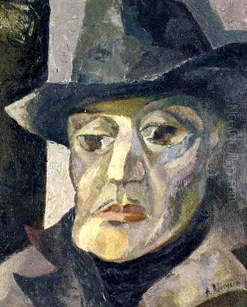 Portrait Of A Man Wearing A Hat Oil Painting by Aristarkh Vasilevich Lentulov