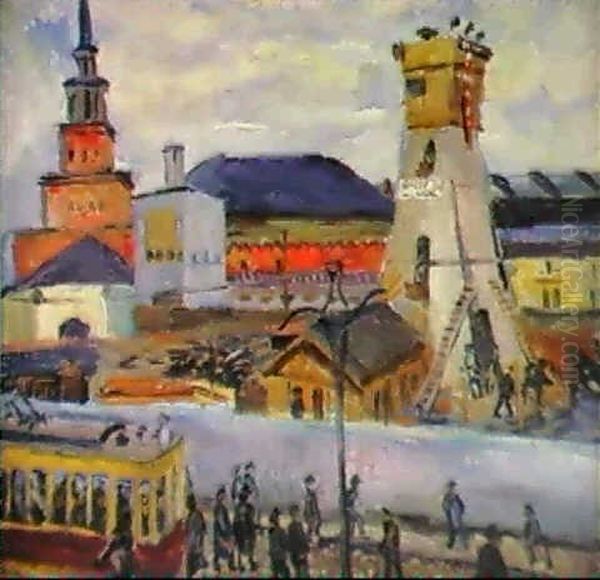 The Construction Of The Metro At The Kazan Railway Oil Painting by Aristarkh Vasilevich Lentulov