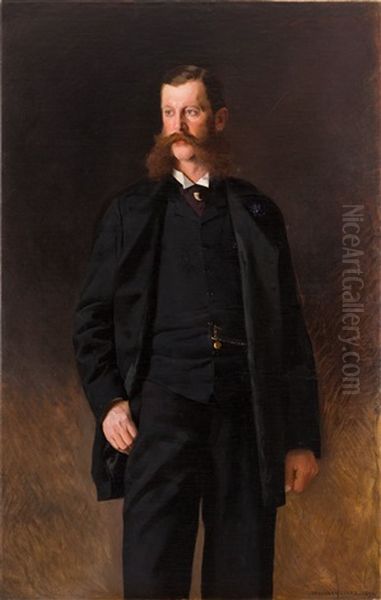 Portrait Of Ambrozy Feliks Teofil Zaborowski (grzymala Coat Of Arms) Oil Painting by Stanislaw Lentz